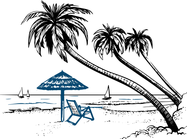 Пляж с пальмами скетчи