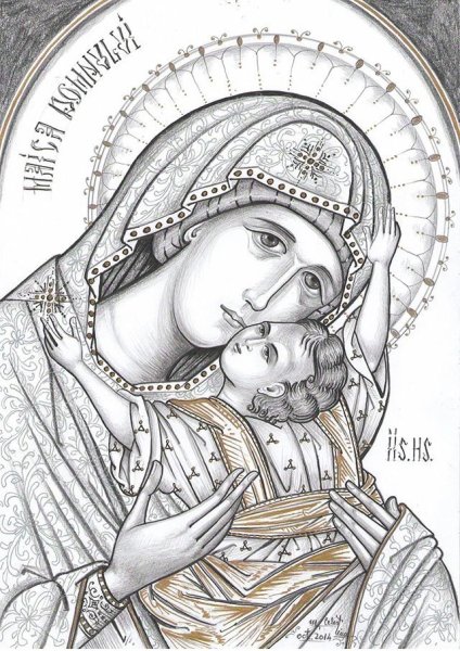 Тихвинская икона прорись