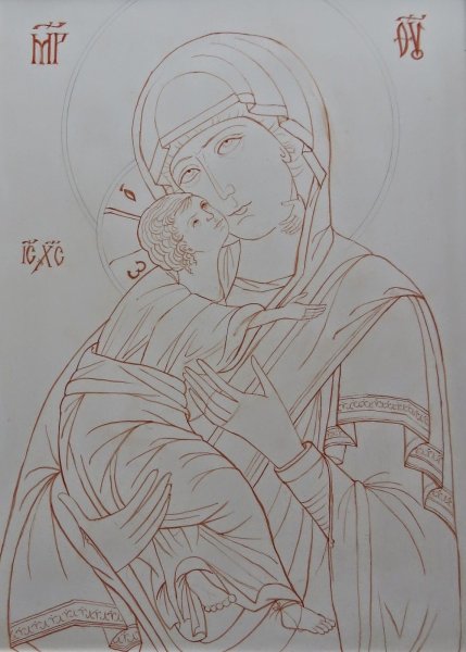 Икона Неопалимая Купина черно белая