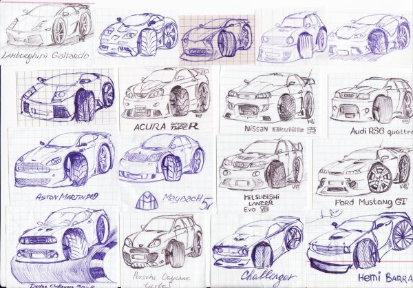 Машины ручкой в тетради