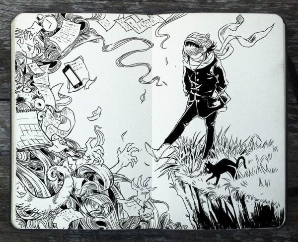 Детские рисунки ручкой в тетради