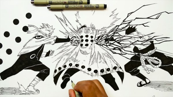 Учиха Мадара черной ручкой