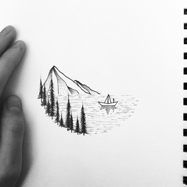 Пейзажи черной ручкой простые