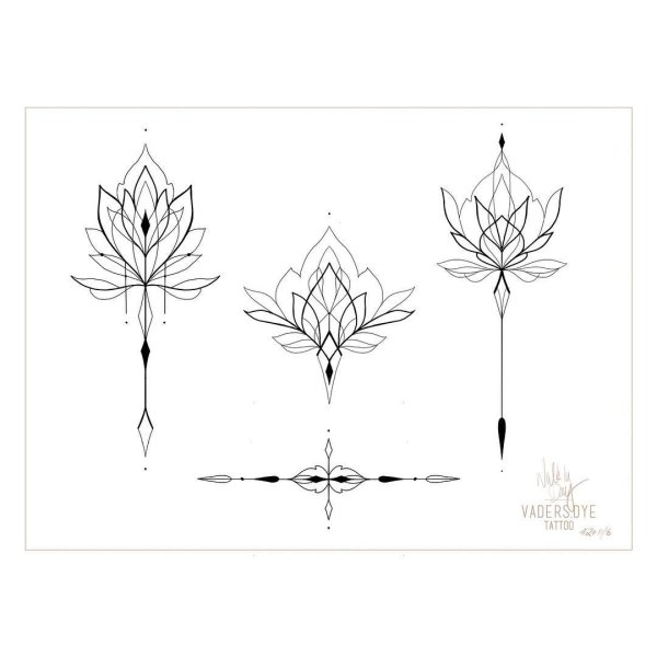 Тату Лотос черно белый