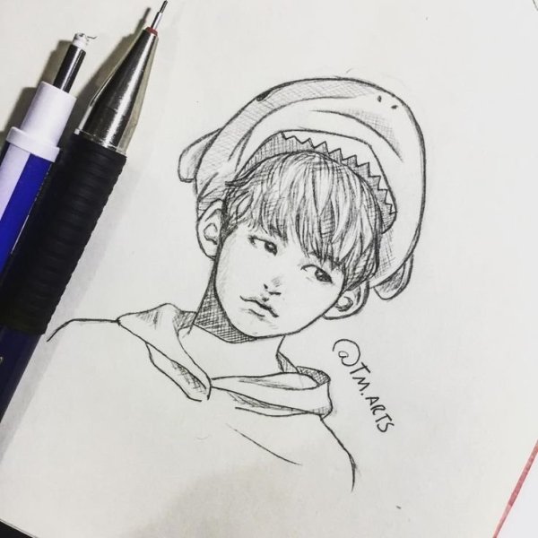 БТС Тэхен рисуночек маркерами