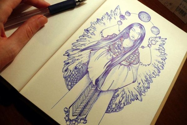 Рисунки синей ручкой легкие в скетчбук