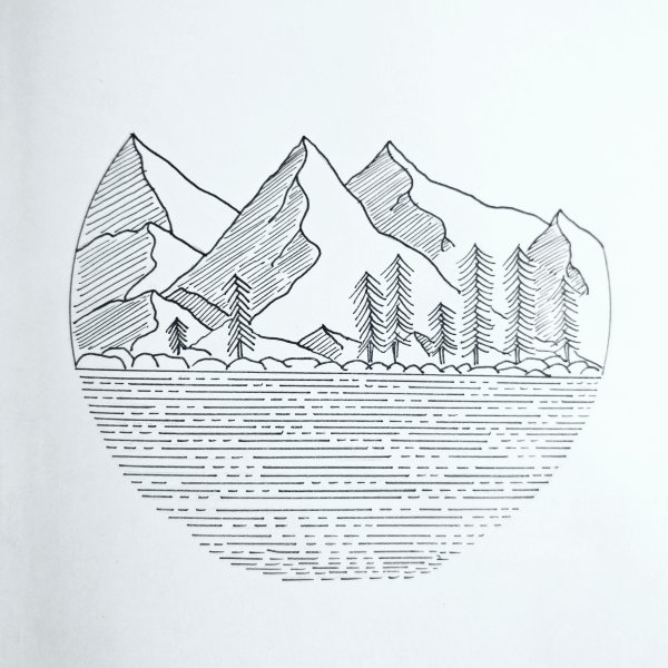 Рисование лайнером горы лес