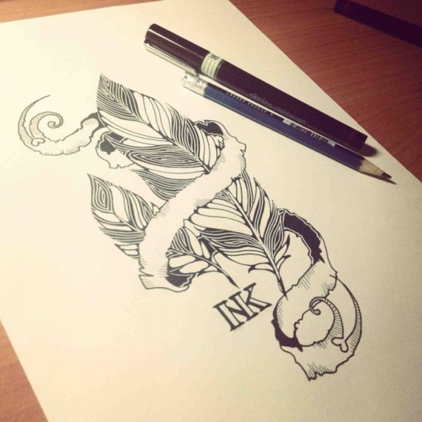 Тату карандашом на бумаге