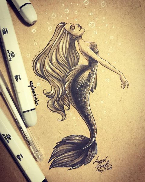 Рисунок гелевой ручкой Русалка