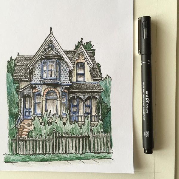 Архитектура цветными карандашами