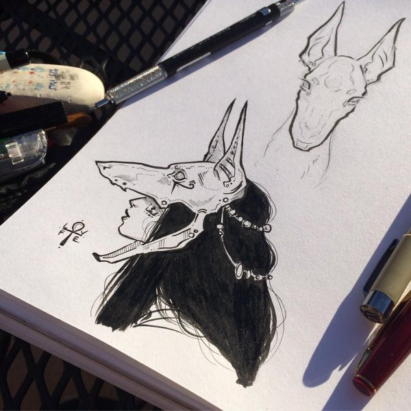 Необычные рисунки гелевой ручкой Анубис