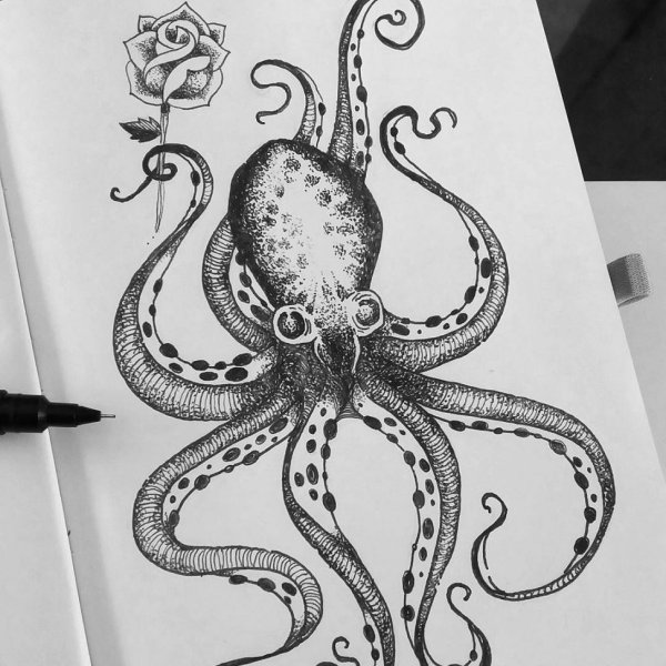 Осьминог ручкой
