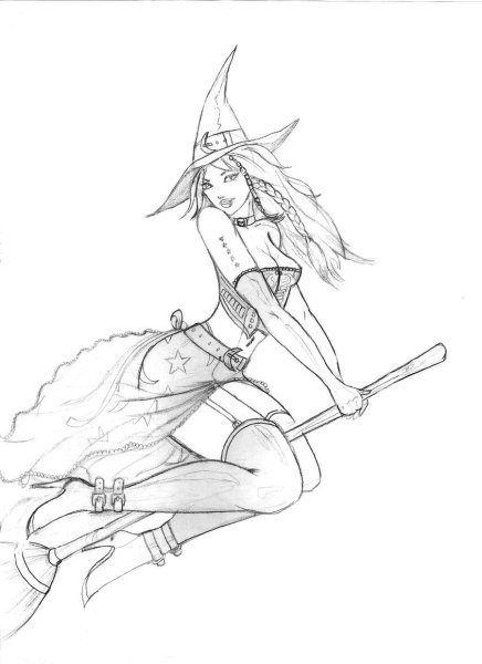 Нарисовать ведьму карандашом