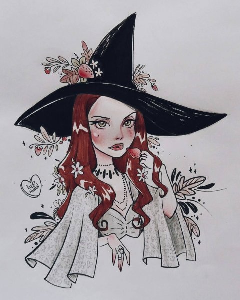 Тим Бертон ведьма акварель