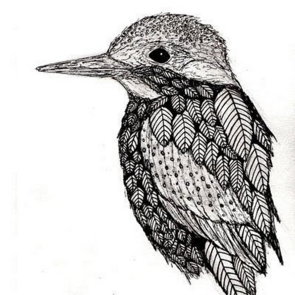 Птицы черной гелевой ручкой