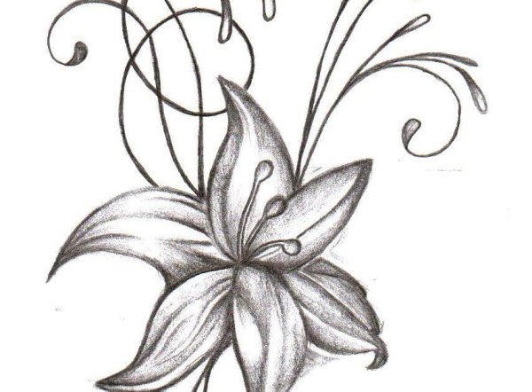 Тату тигровая Лилия черно белая