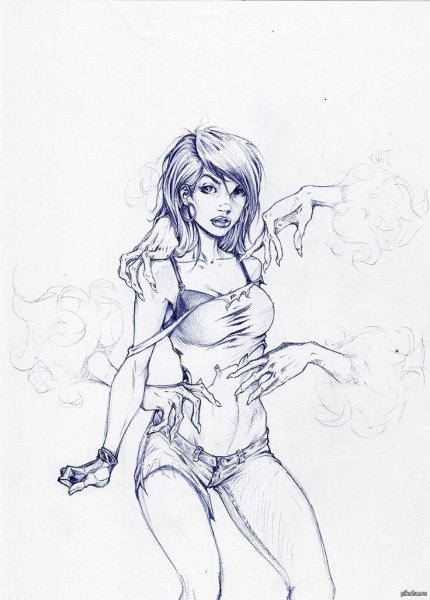 Рисунок девушки ручкой