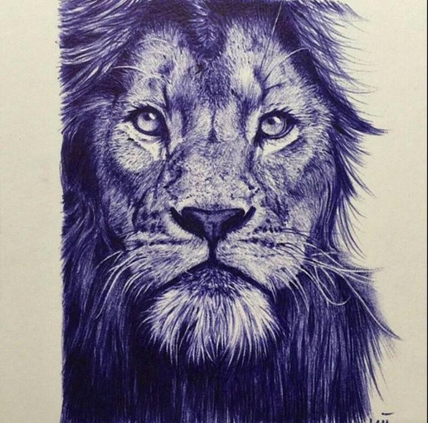 Нарисованный ручкой Лев