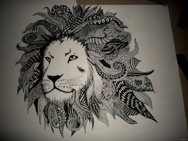 Лев гелевой ручкой