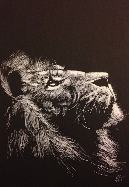 Лев черной ручкой