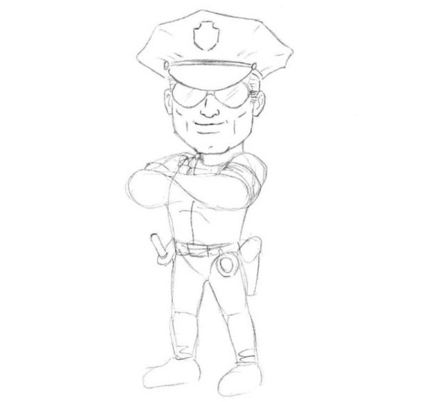 Раскраска полицейский с автоматом