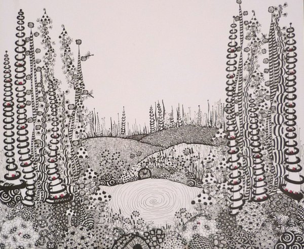 Пейзаж в технике дудлинг