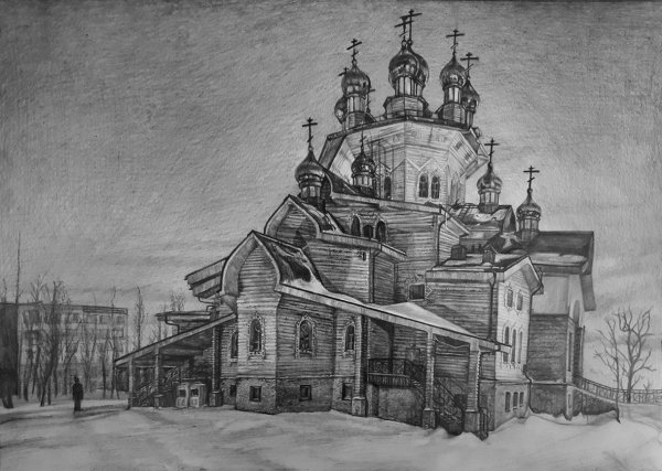 Пейзаж гелевой ручкой