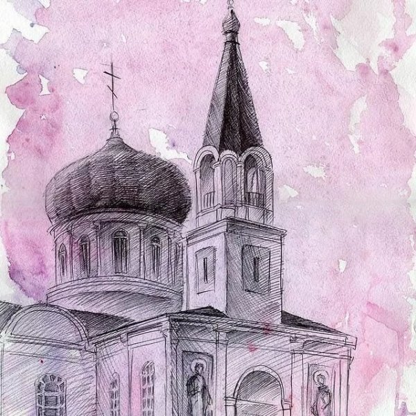 Зарисовки храма углем