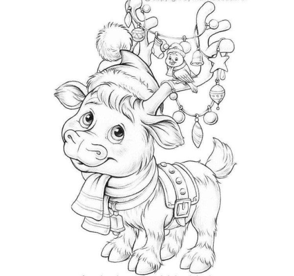 Раскраска бычок новогодний