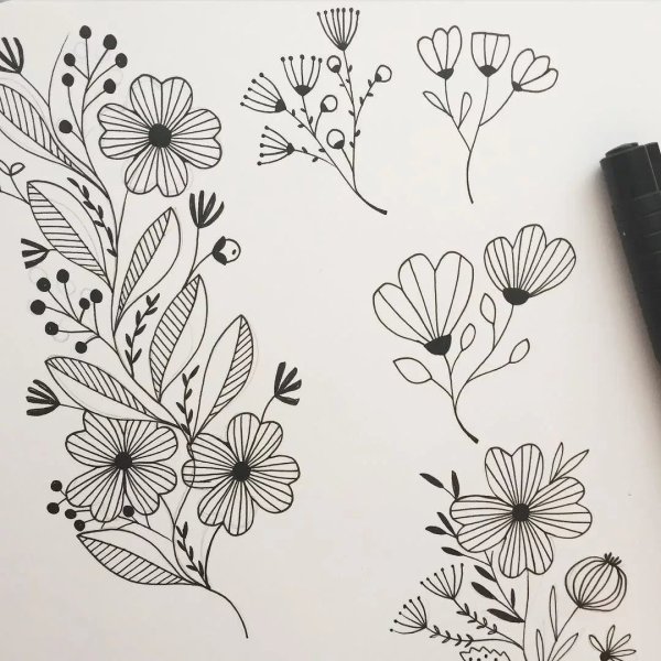 Цветы ручкой простые