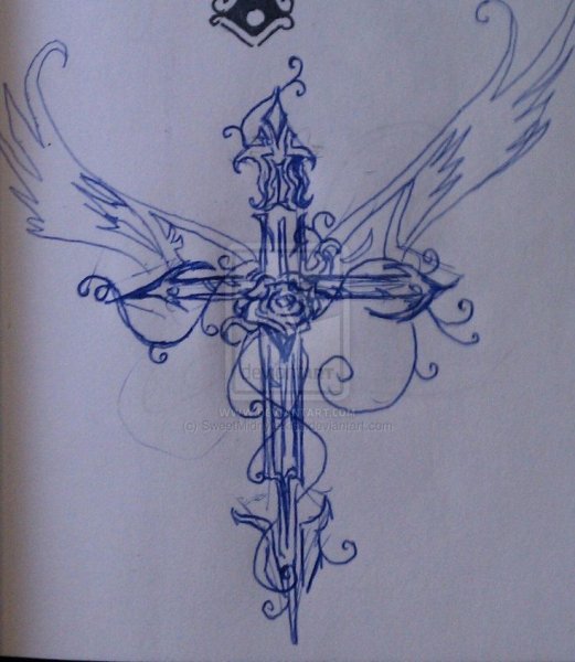 Крест с крыльями рисунок
