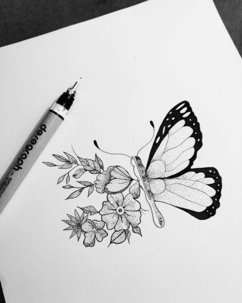 Тату бабочка с цветами эскиз
