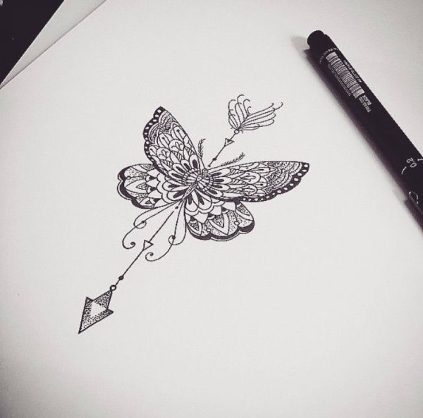 Мандала бабочка эскиз