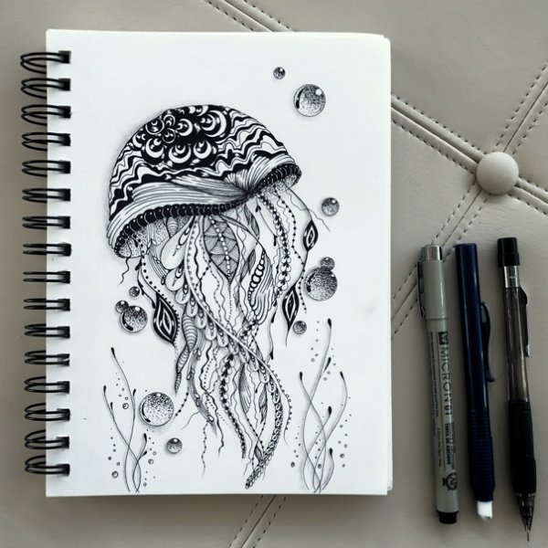 Осьминог гелевой ручкой