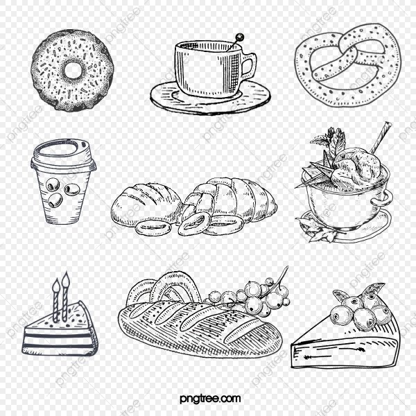 Черно белые скетчи продуктов