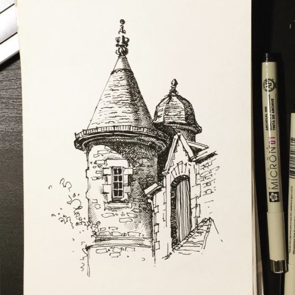 Архитектурные скетчи ручкой