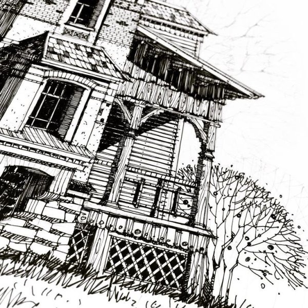 Графика черной ручкой архитектура