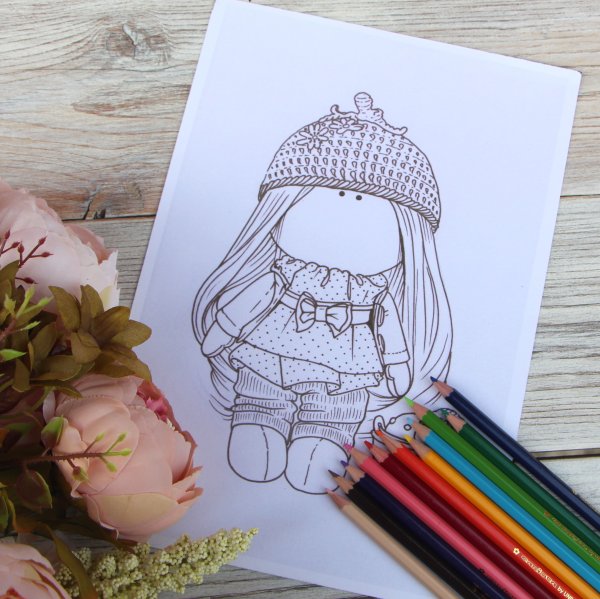 Раскраска текстильная кукла