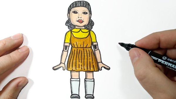 Кукла из игры в кальмара нарисовать