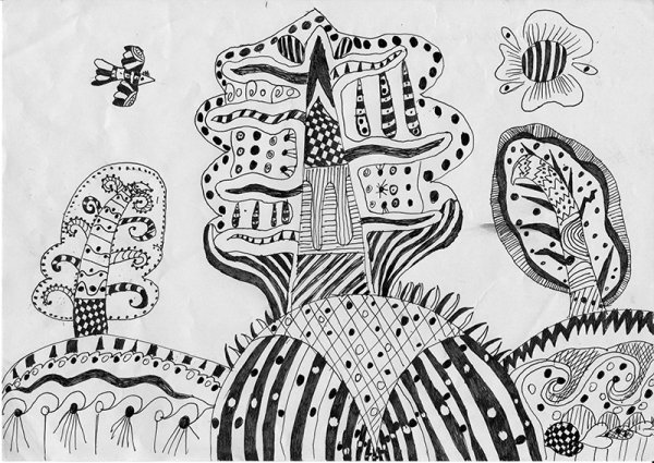 Графика дерево гелевой ручкой