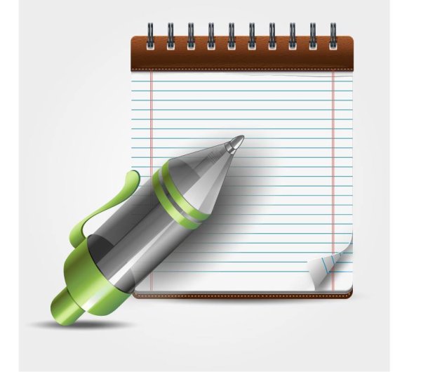 Блокнот и карандаш на прозрачном фоне