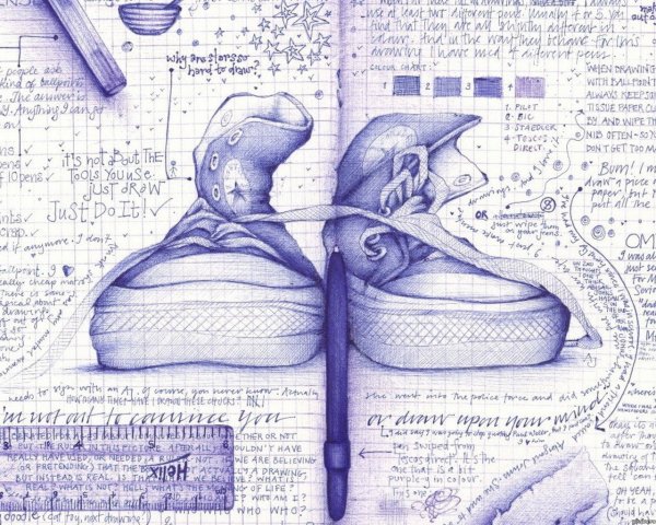 Наброски ручкой в тетради