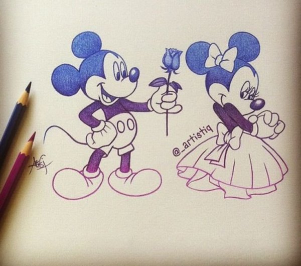 Микки и Минни Маус карандашом