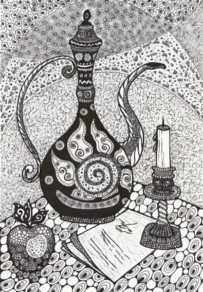 Декоративный натюрморт гелевой ручкой