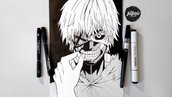 Канеки рисунок маркерами в полный рост