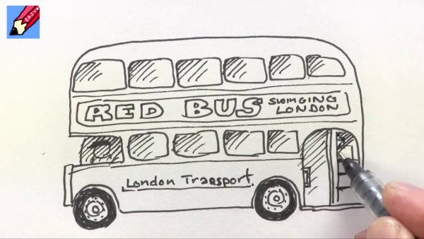 Нарисовать автобус маркерами