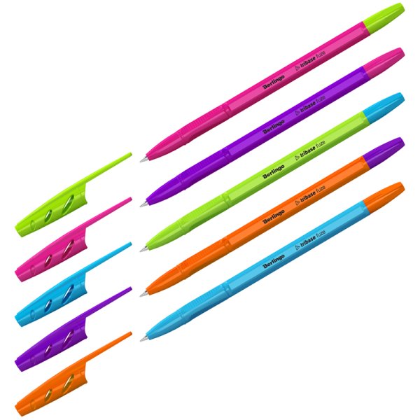 Ручка шариковая Berlingo "TRIBASE Neon", синяя, 0,7мм, корпус ассорти