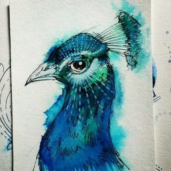 Животные акварелью и гелевой ручкой