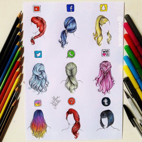 Волосы арт карандашом