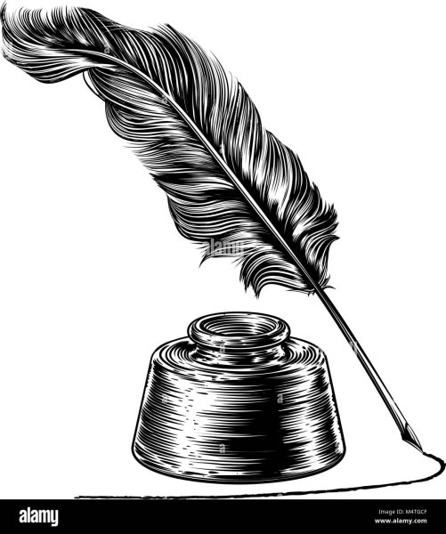 Старинная чернильница с пером